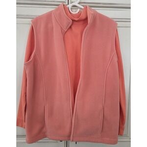 Women's ll Bean Fleece Vest Two‎ Piece Set Mock Turtleneck L/XL Orange Peach
